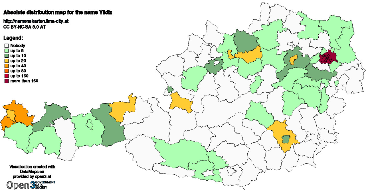 Absolute Distribution maps for surname Yildiz