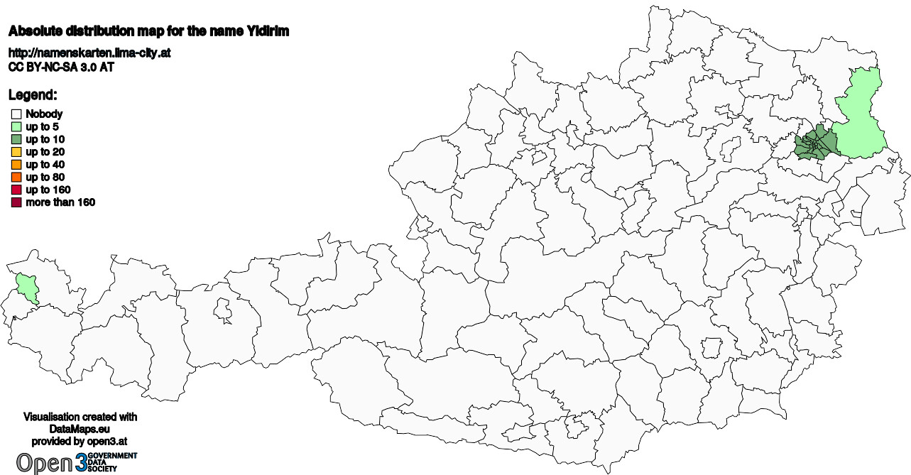 Absolute Distribution maps for surname Yldirim