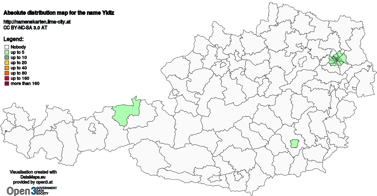 Absolute Distribution maps for surname Yldiz