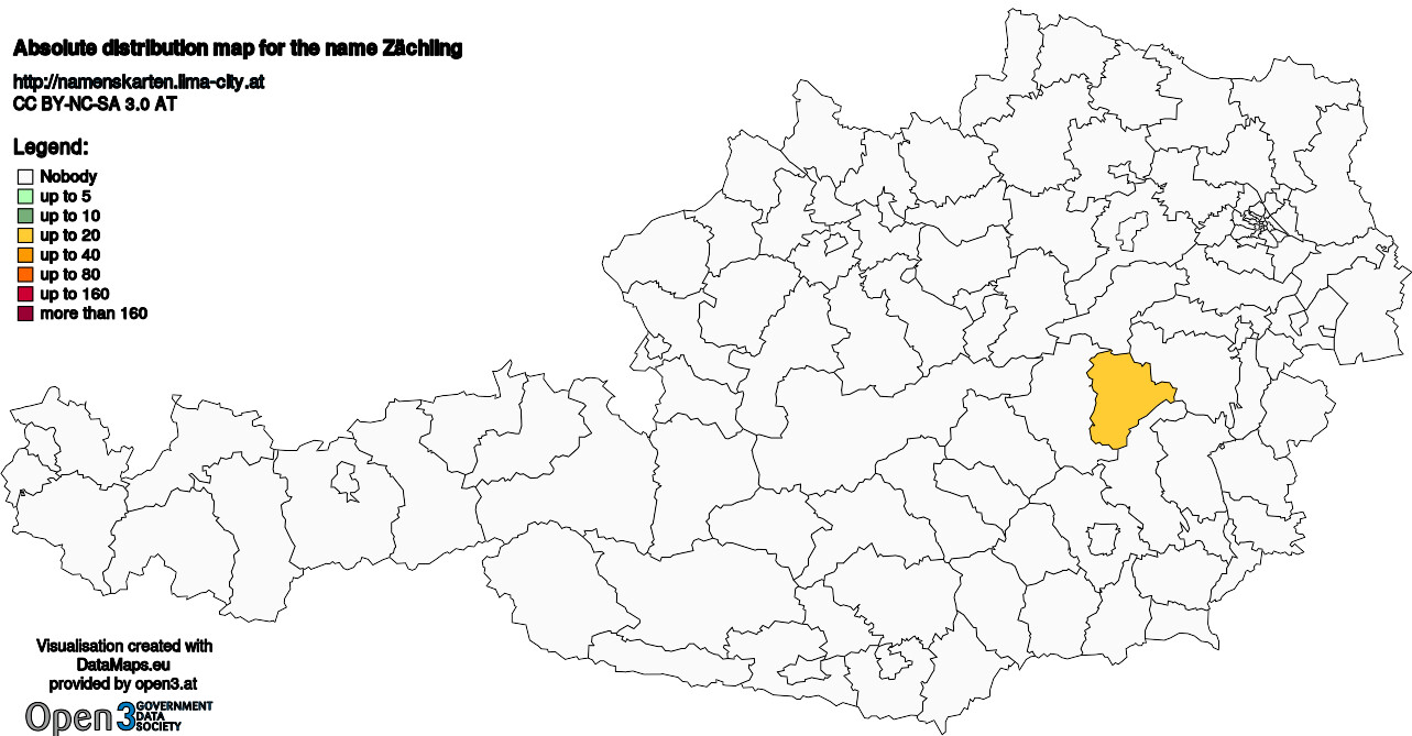 Absolute Distribution maps for surname Zächling