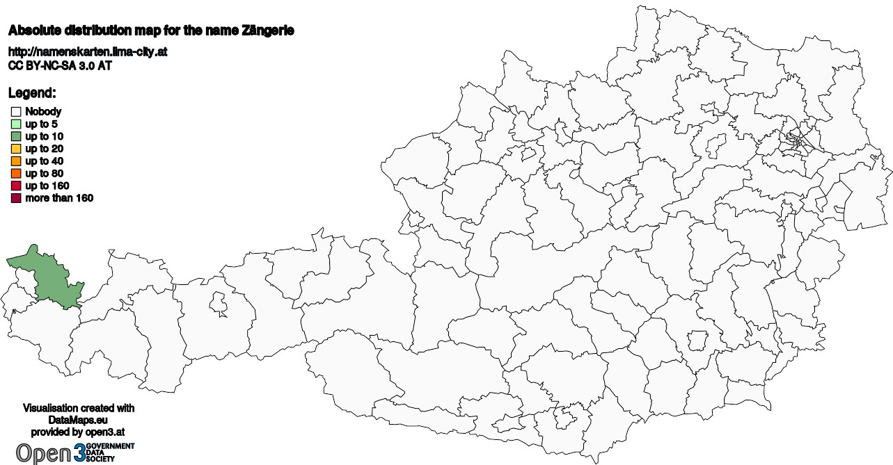 Absolute Distribution maps for surname Zängerle