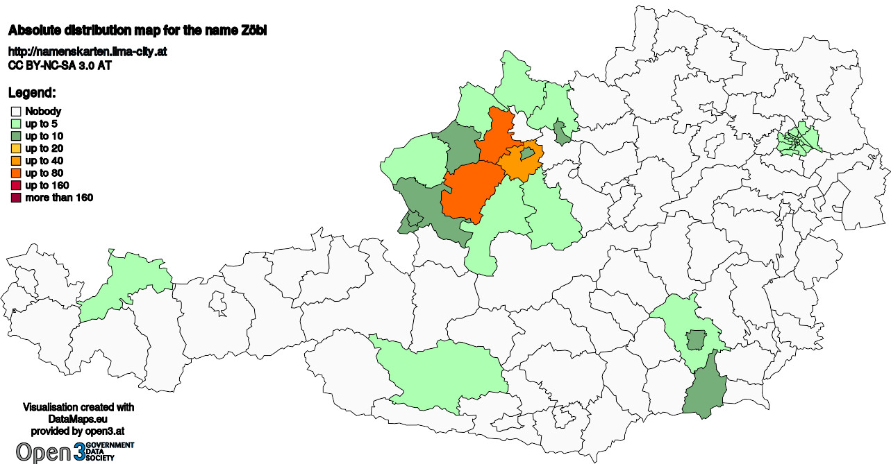 Absolute Distribution maps for surname Zöbl