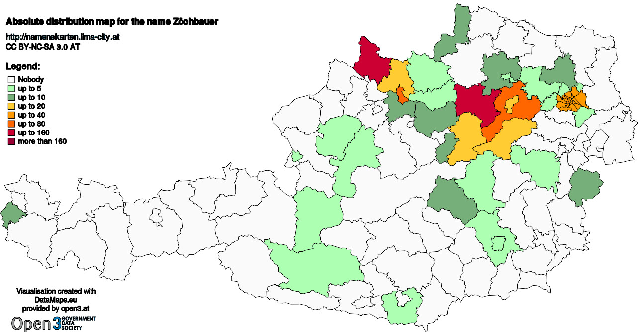 Absolute Distribution maps for surname Zöchbauer