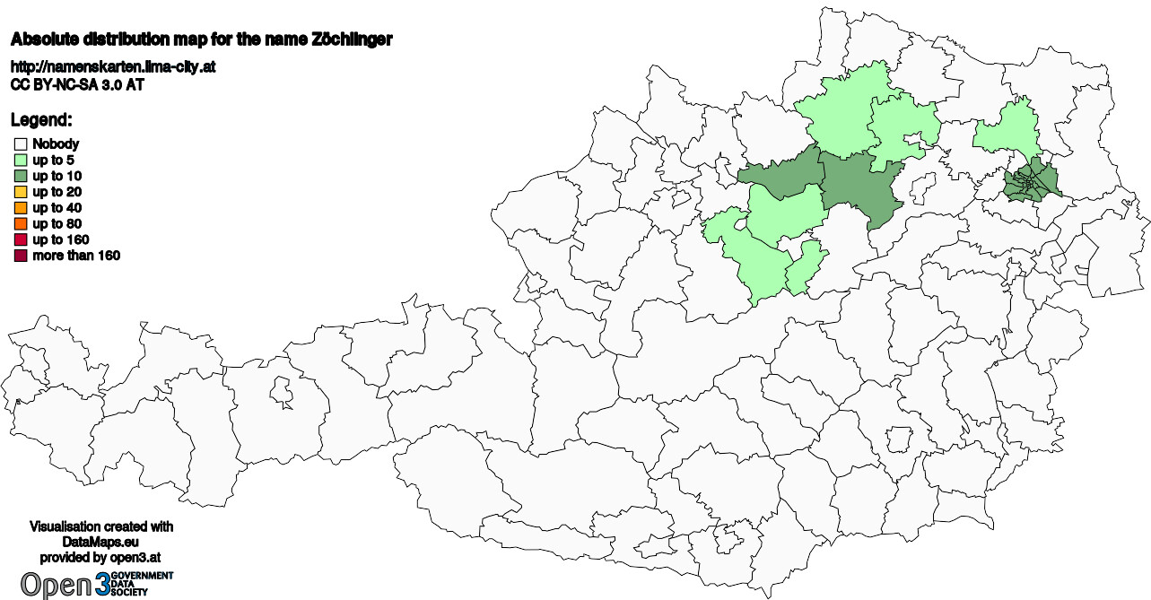 Absolute Distribution maps for surname Zöchlinger