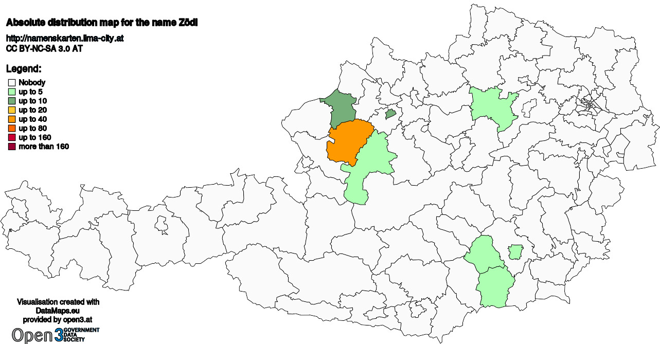 Absolute Distribution maps for surname Zödl