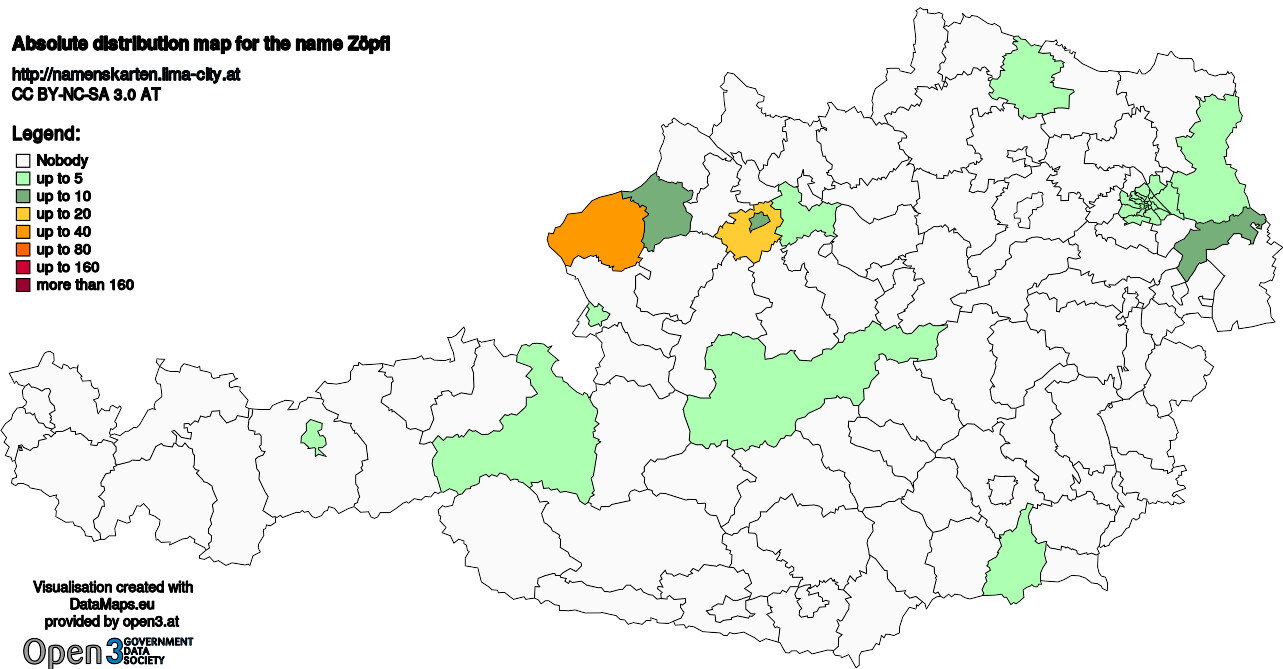 Absolute Distribution maps for surname Zöpfl