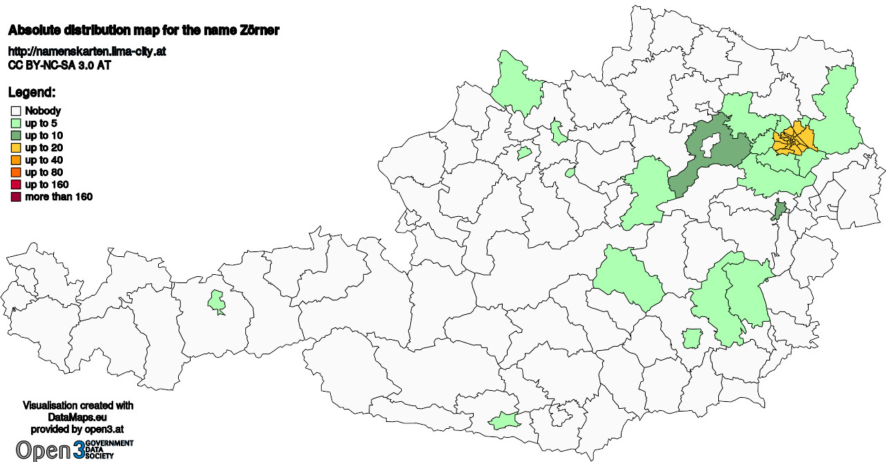 Absolute Distribution maps for surname Zörner