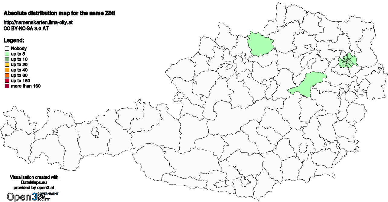 Absolute Distribution maps for surname Zötl