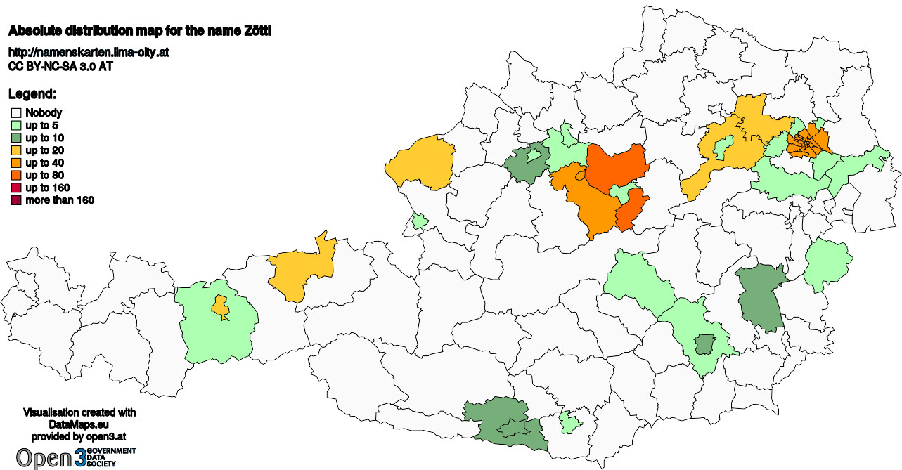 Absolute Distribution maps for surname Zöttl