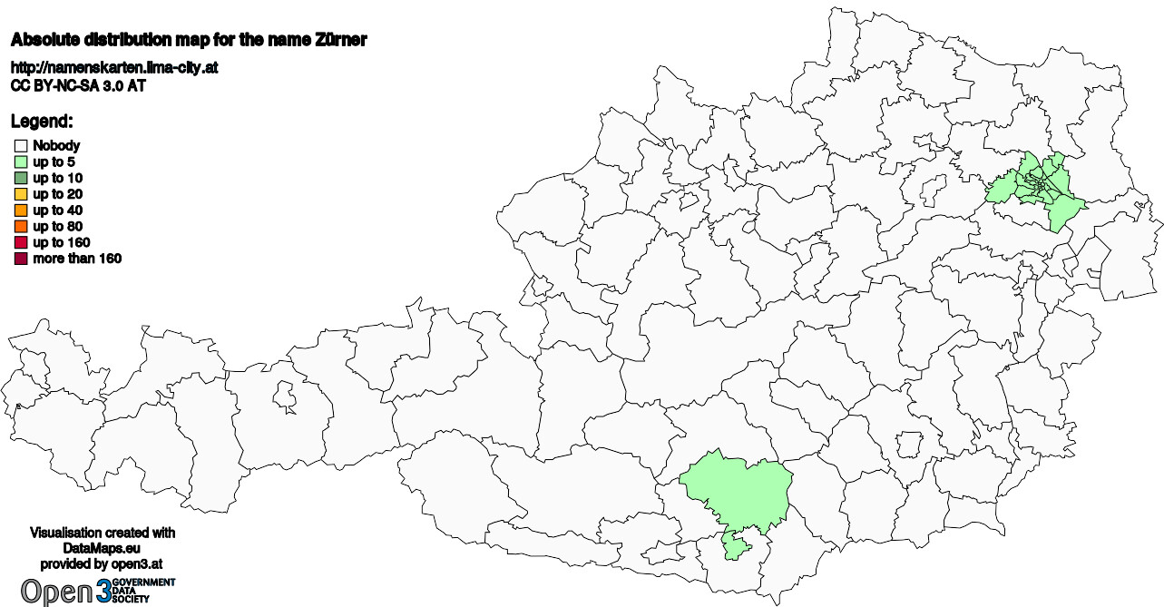 Absolute Distribution maps for surname Zürner