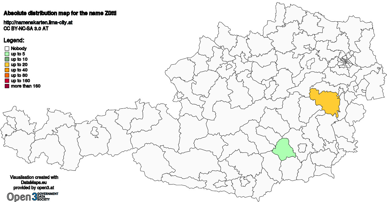 Absolute Distribution maps for surname Züttl