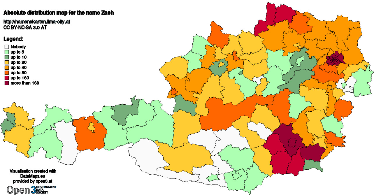 Absolute Distribution maps for surname Zach