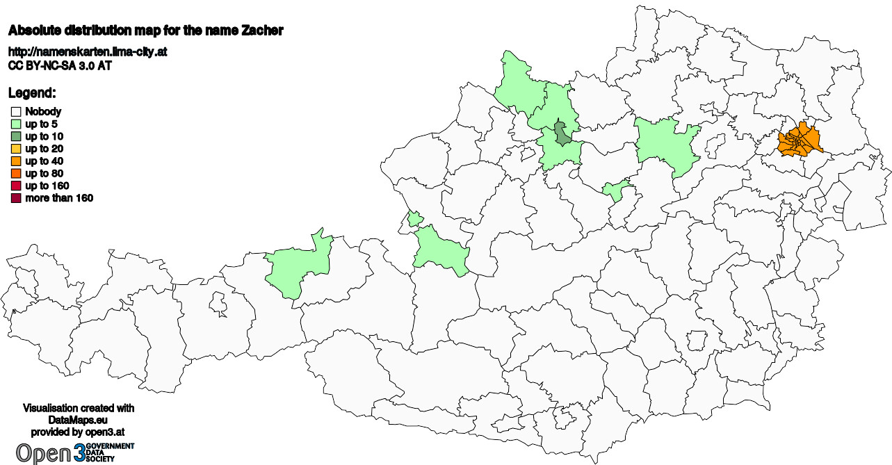Absolute Distribution maps for surname Zacher