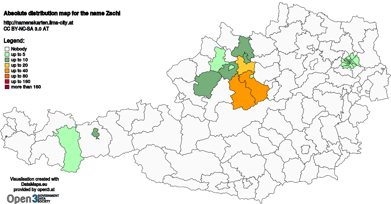 Absolute Distribution maps for surname Zachl