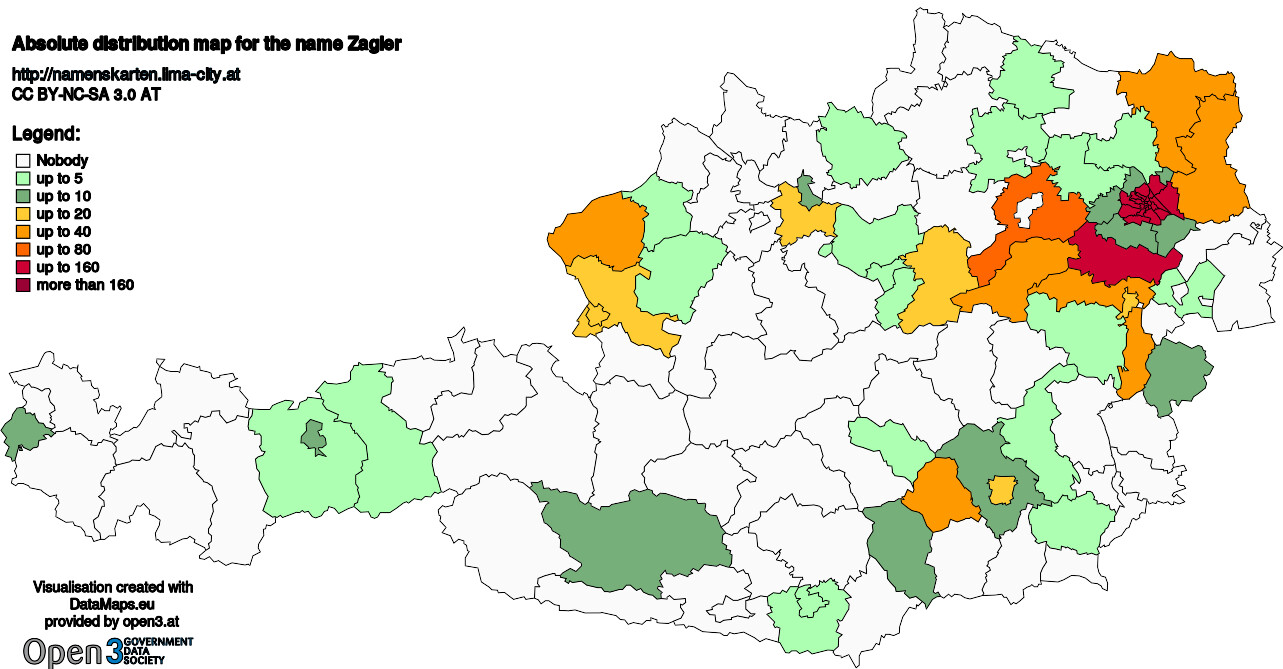 Absolute Distribution maps for surname Zagler