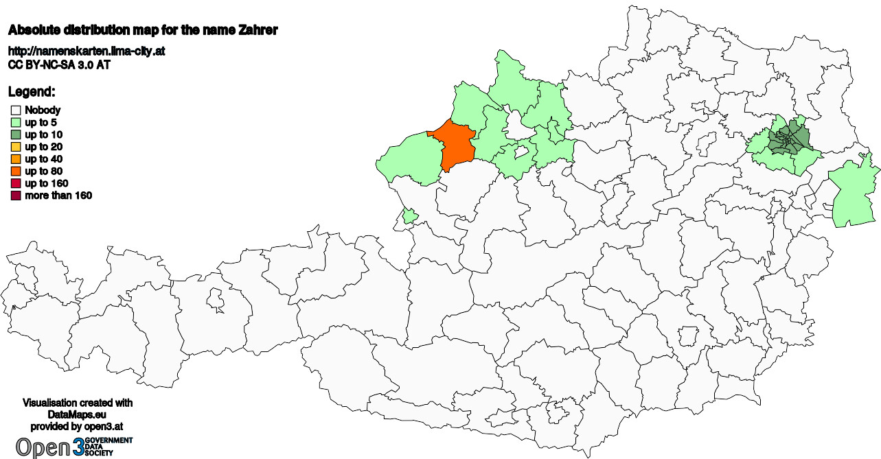 Absolute Distribution maps for surname Zahrer