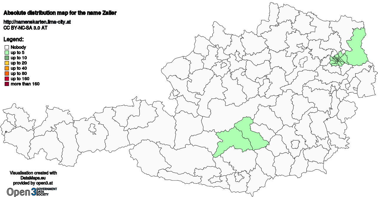 Absolute Distribution maps for surname Zailer