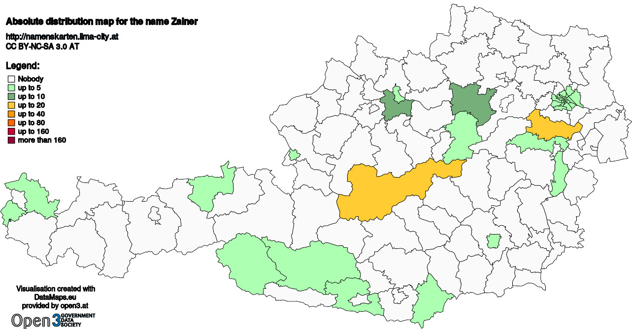 Absolute Distribution maps for surname Zainer