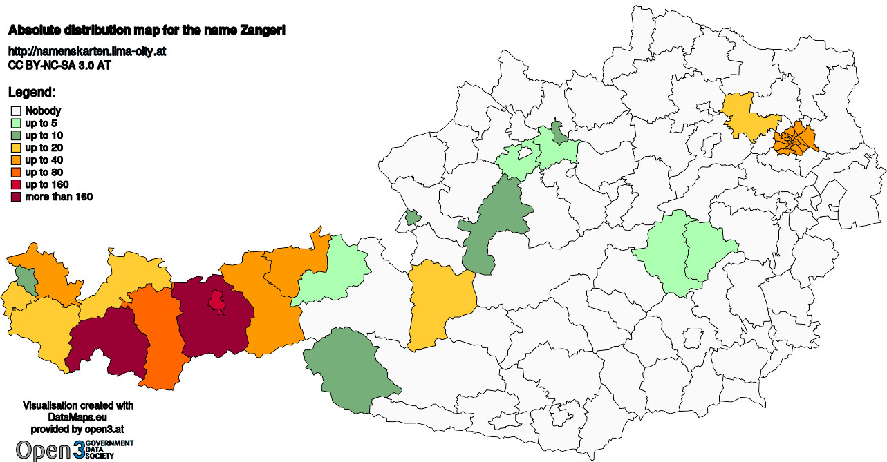 Absolute Distribution maps for surname Zangerl