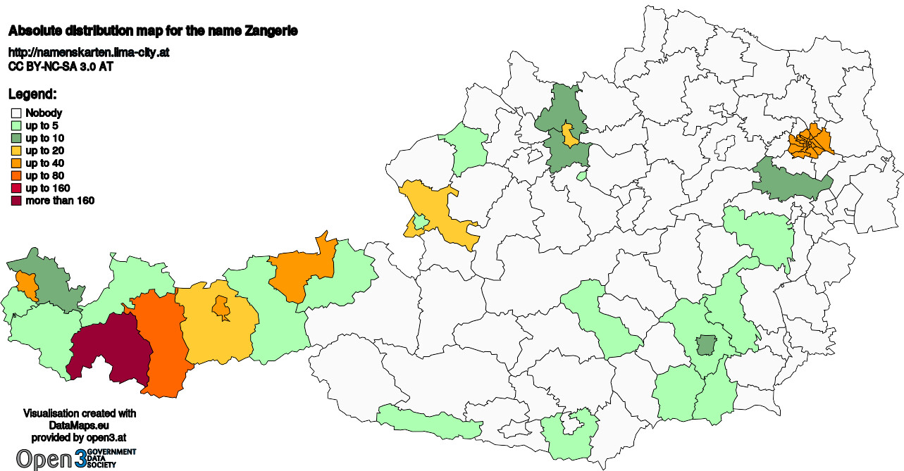 Absolute Distribution maps for surname Zangerle