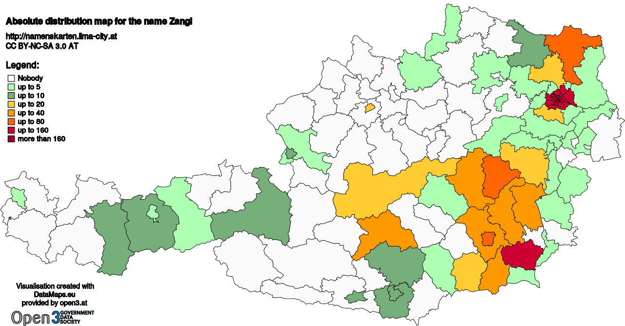 Absolute Distribution maps for surname Zangl