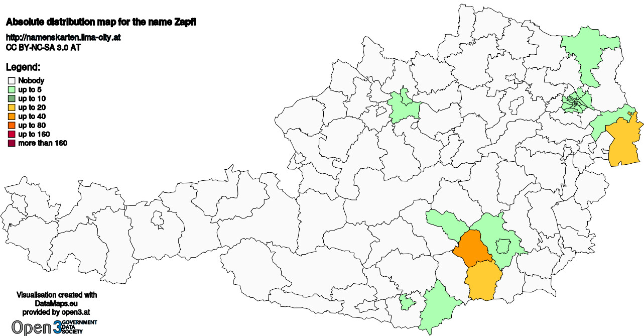 Absolute Distribution maps for surname Zapfl