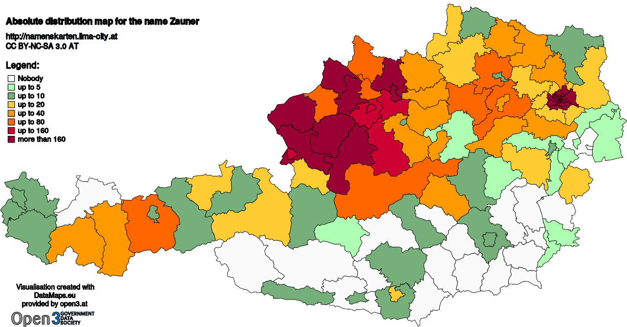 Absolute Distribution maps for surname Zauner