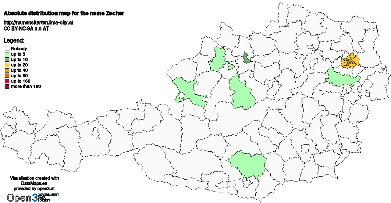 Absolute Distribution maps for surname Zecher