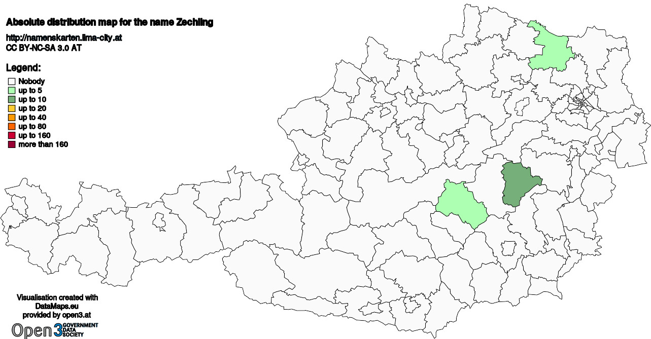 Absolute Distribution maps for surname Zechling