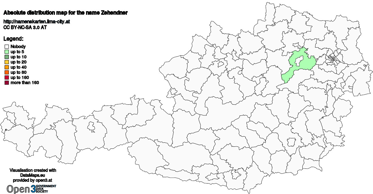 Absolute Distribution maps for surname Zehendner