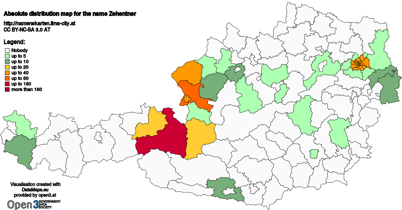 Absolute Distribution maps for surname Zehentner