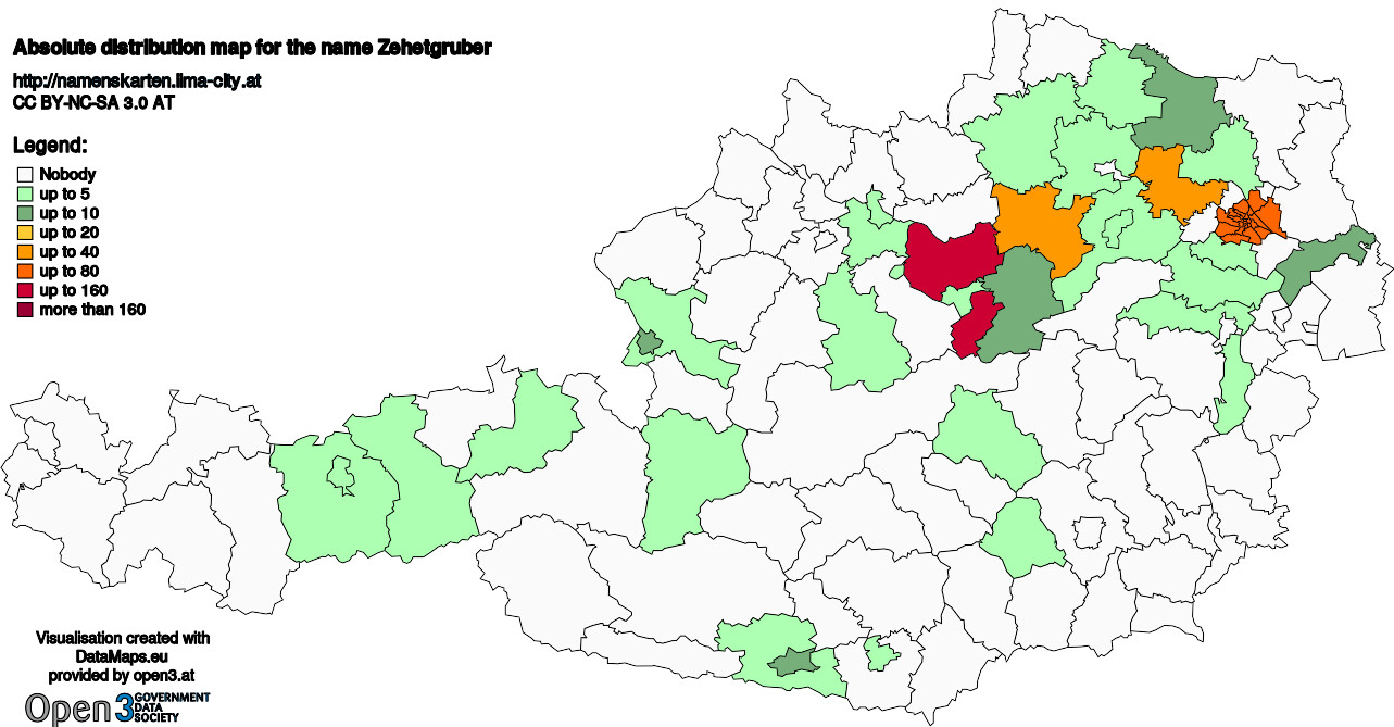 Absolute Distribution maps for surname Zehetgruber