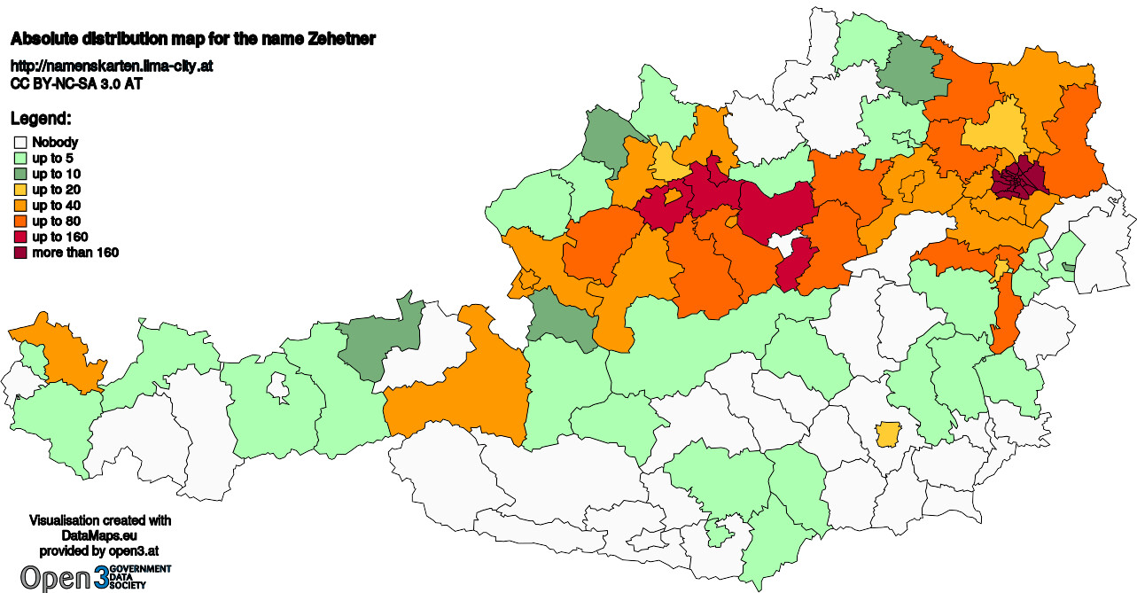 Absolute Distribution maps for surname Zehetner
