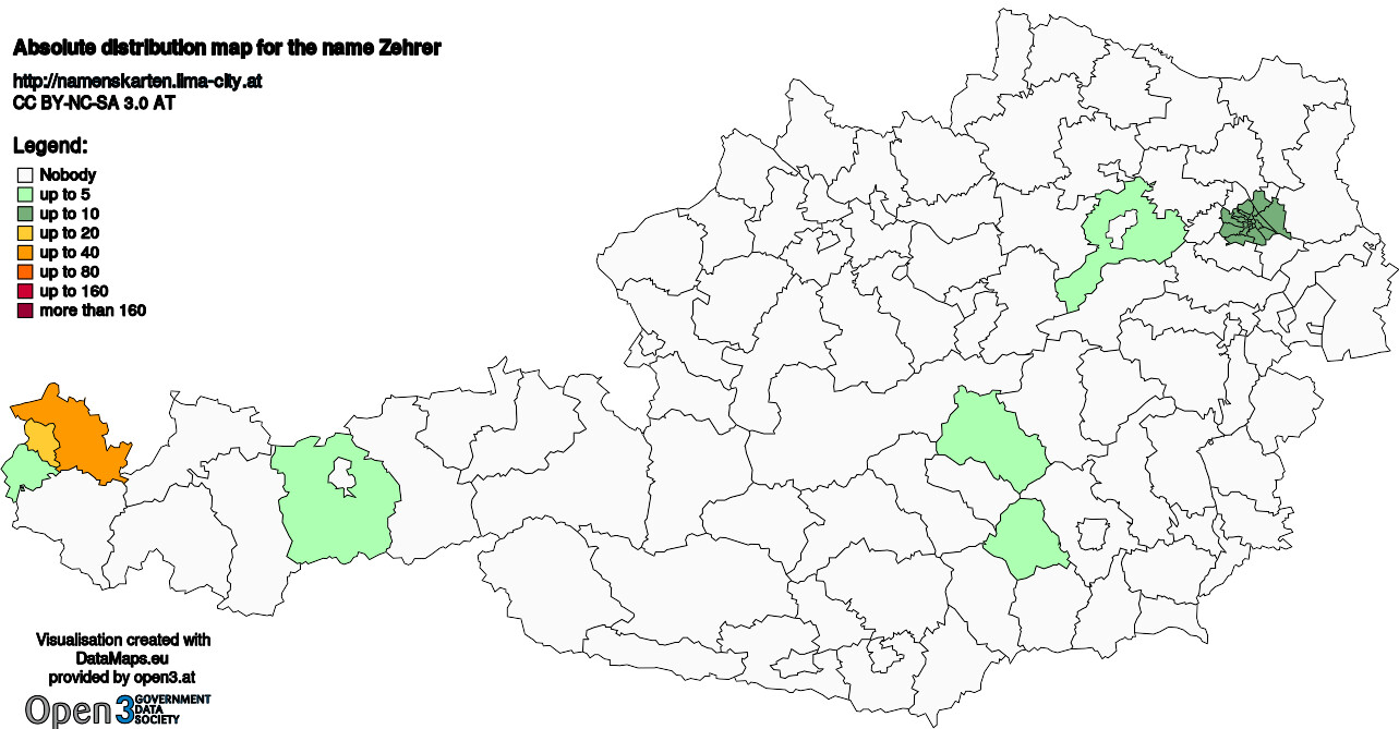 Absolute Distribution maps for surname Zehrer