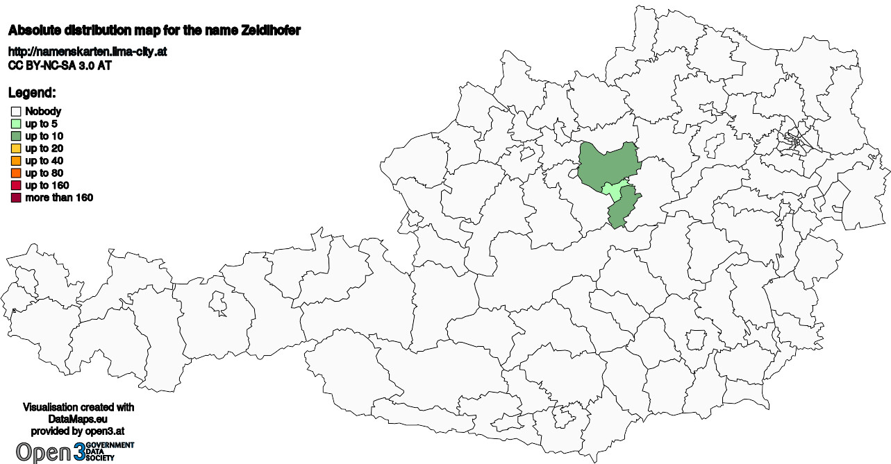 Absolute Distribution maps for surname Zeidlhofer