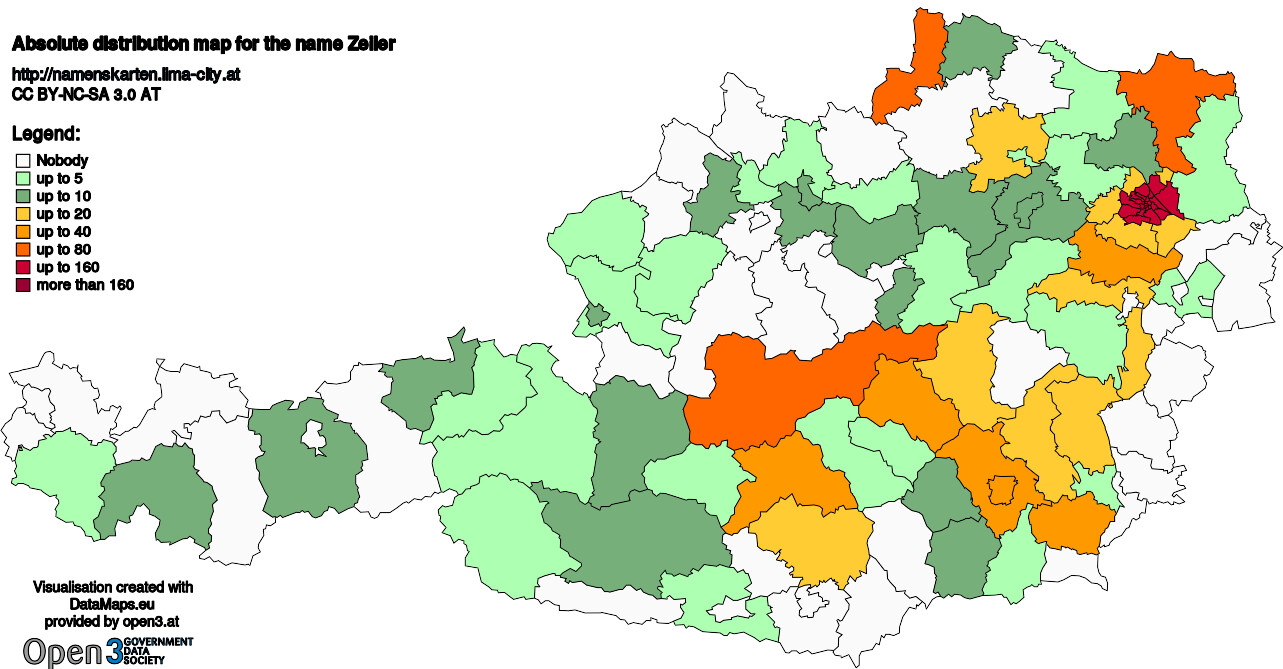 Absolute Distribution maps for surname Zeiler