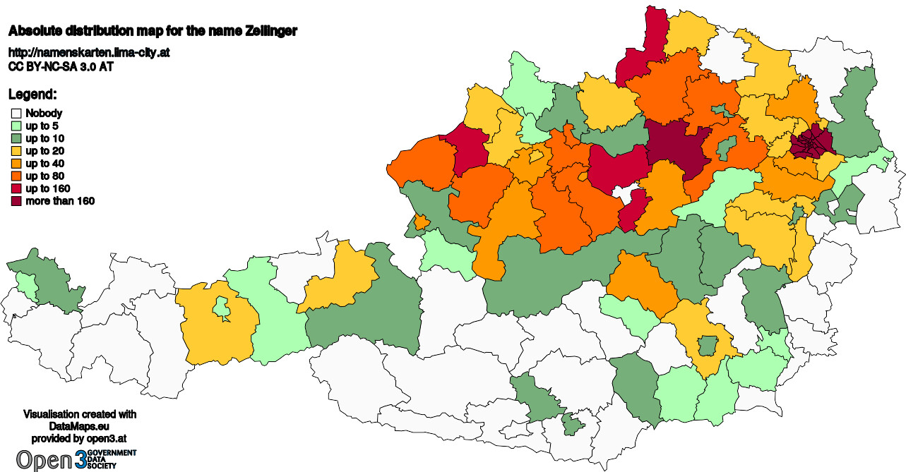 Absolute Distribution maps for surname Zeilinger