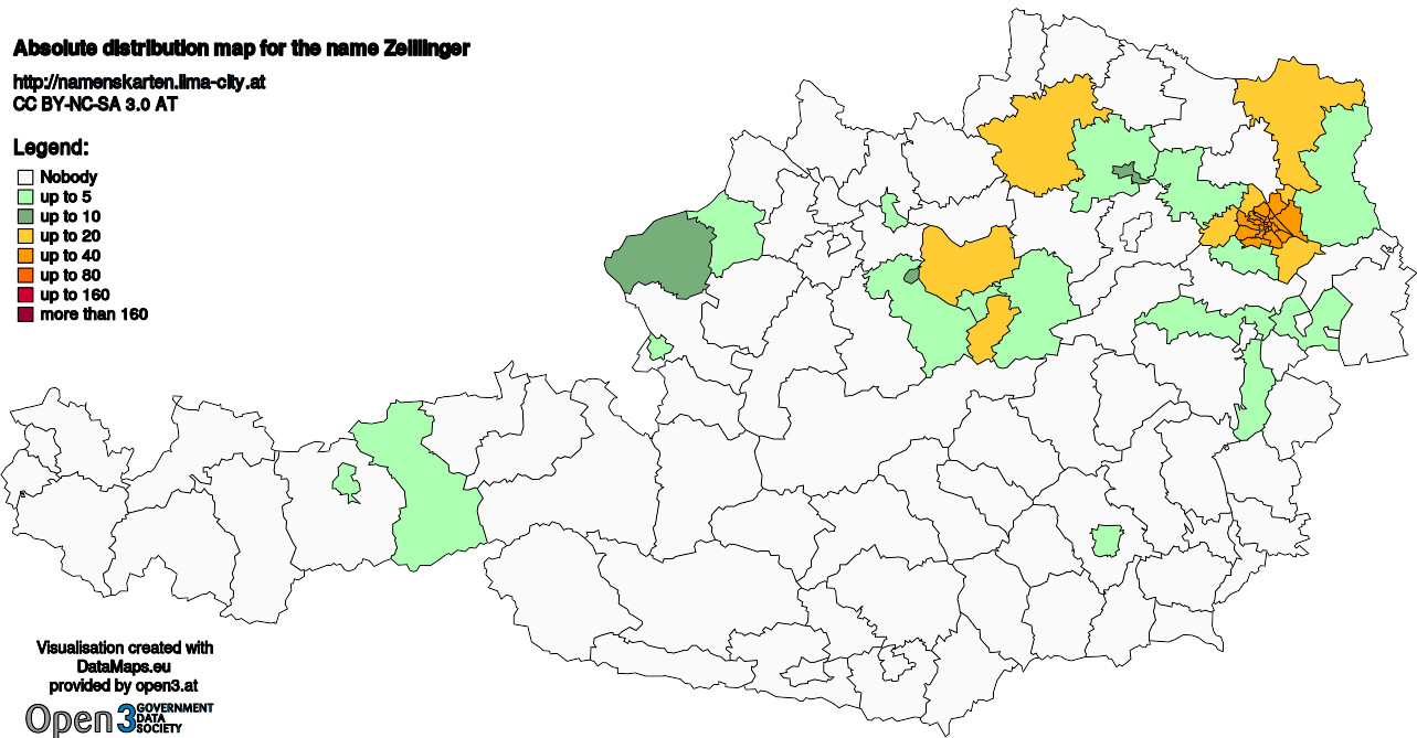 Absolute Distribution maps for surname Zeillinger