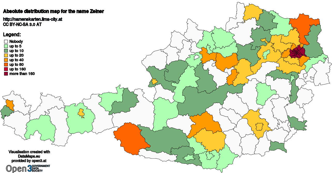 Absolute Distribution maps for surname Zeiner