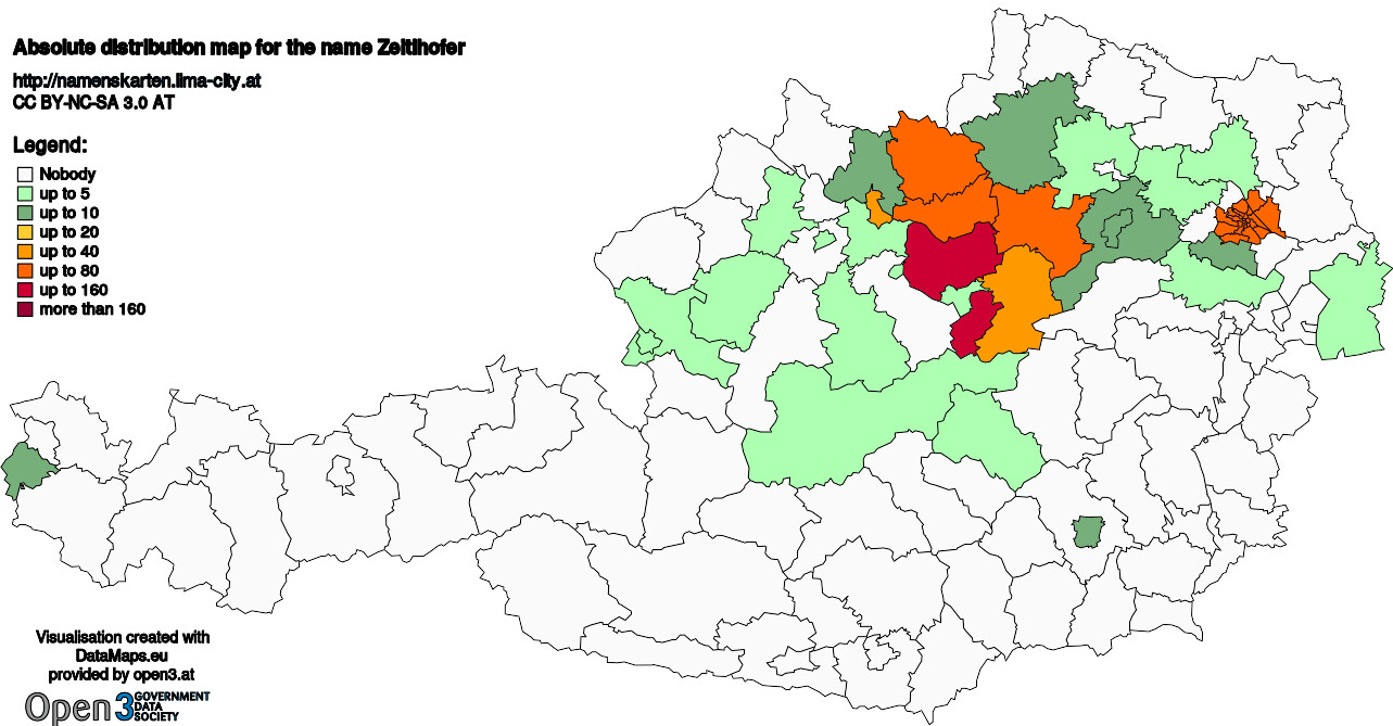 Absolute Distribution maps for surname Zeitlhofer