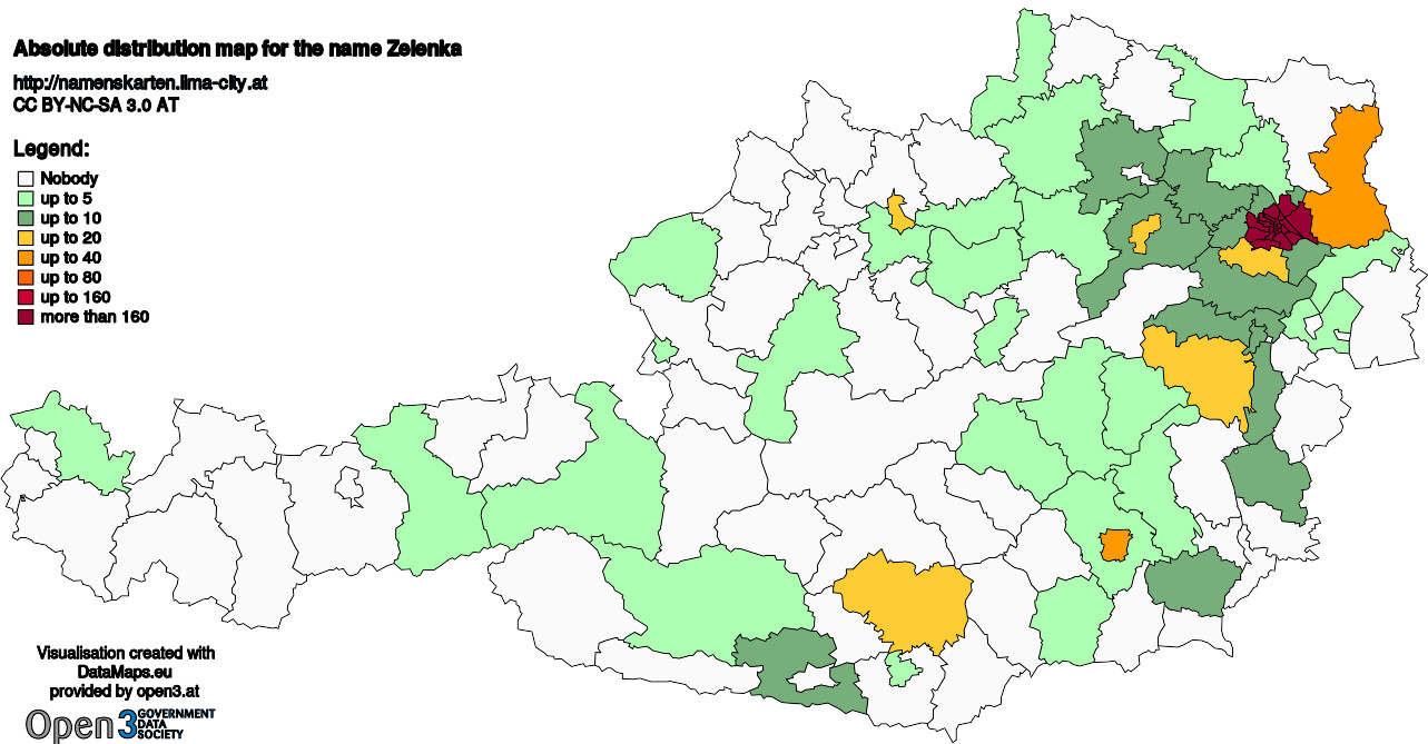 Absolute Distribution maps for surname Zelenka