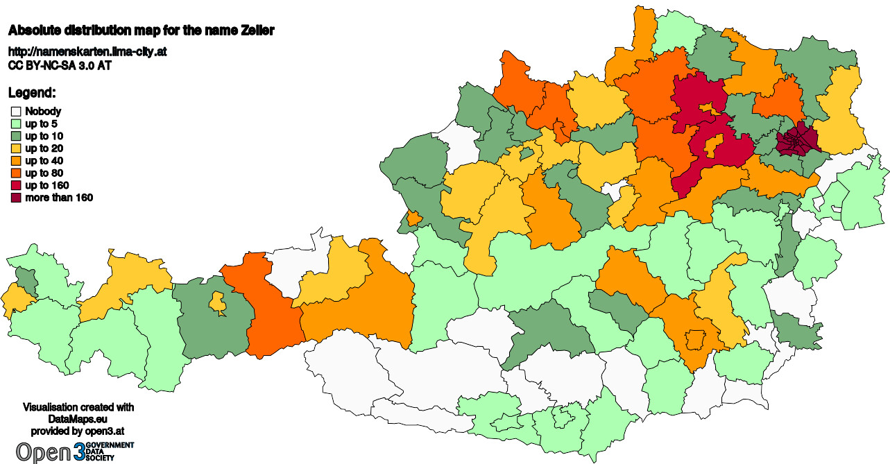 Absolute Distribution maps for surname Zeller