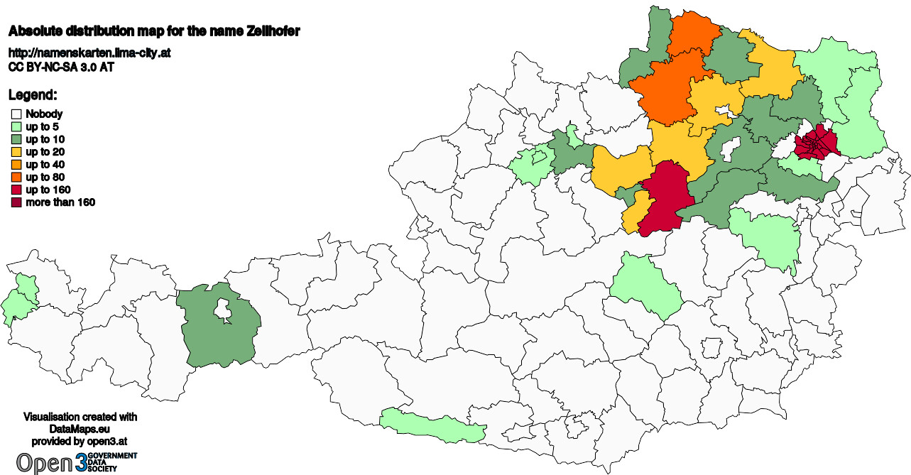 Absolute Distribution maps for surname Zellhofer