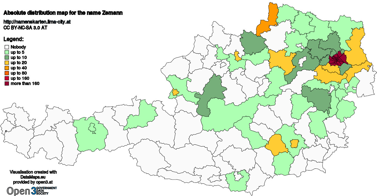 Absolute Distribution maps for surname Zemann