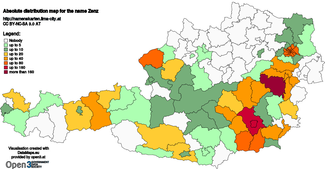 Absolute Distribution maps for surname Zenz