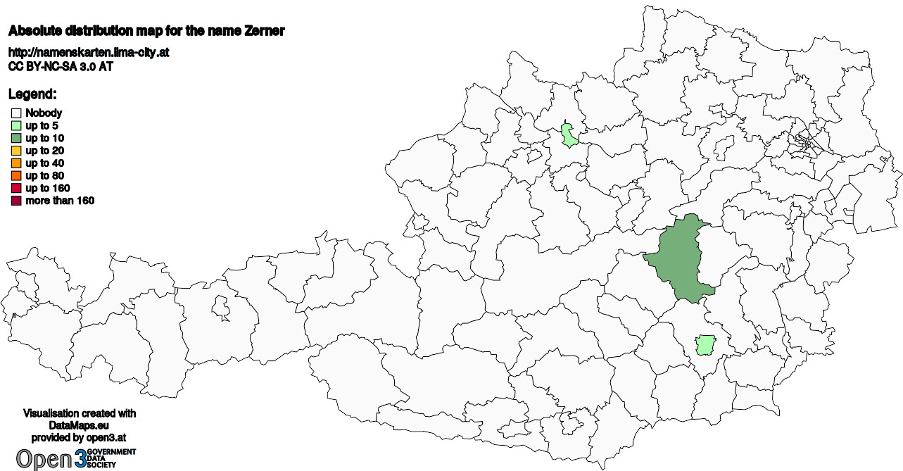 Absolute Distribution maps for surname Zerner