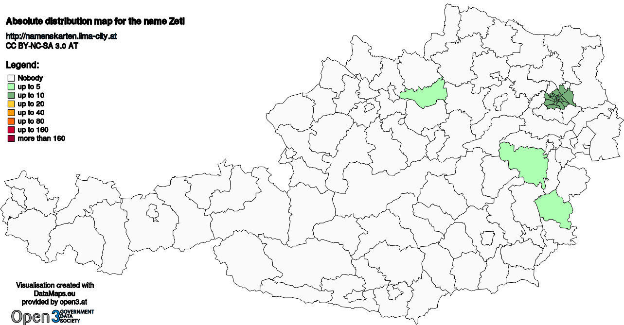 Absolute Distribution maps for surname Zetl