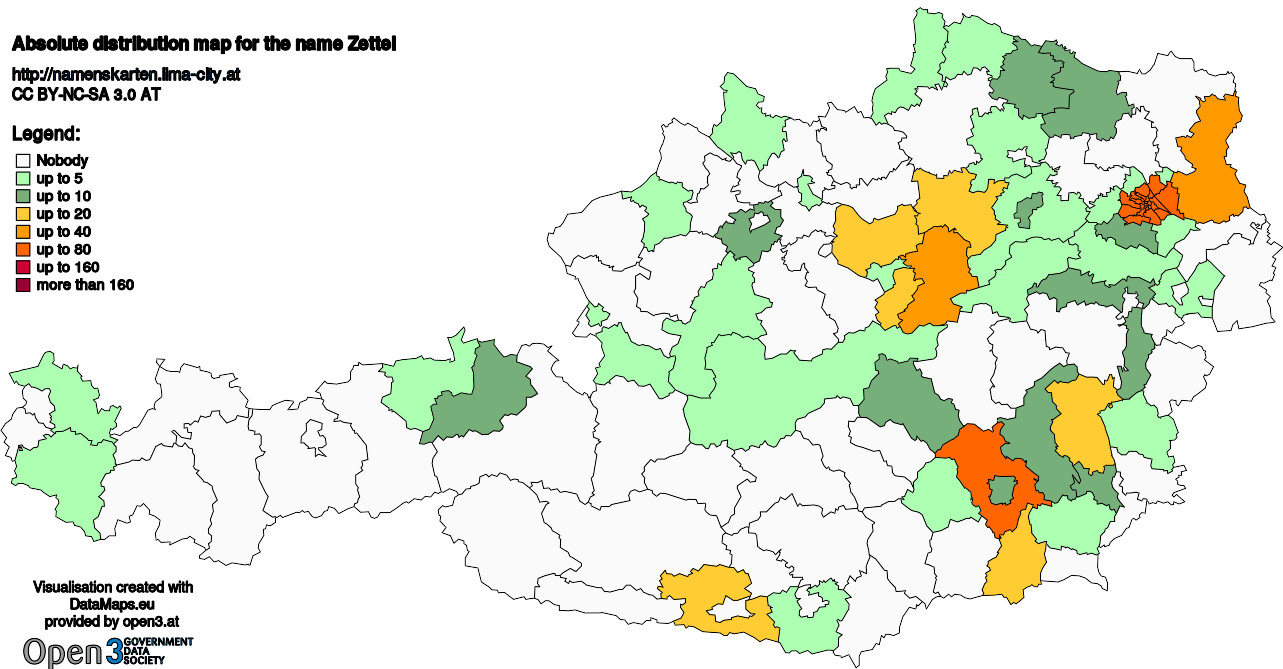 Absolute Distribution maps for surname Zettel