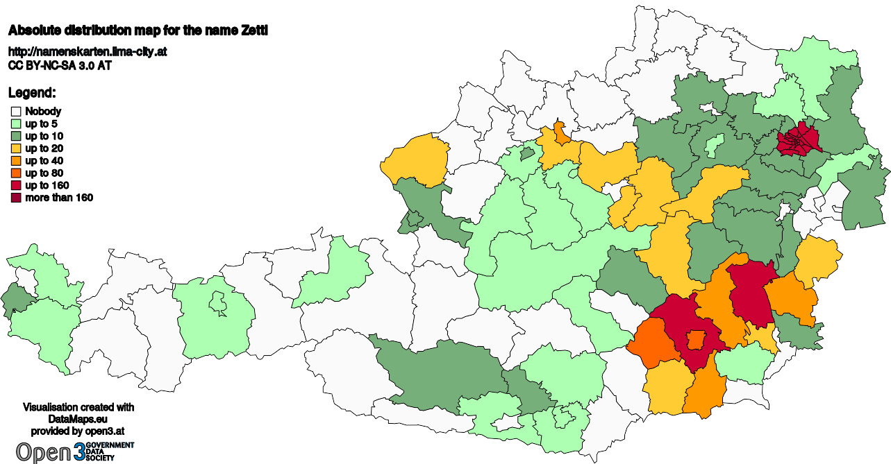 Absolute Distribution maps for surname Zettl