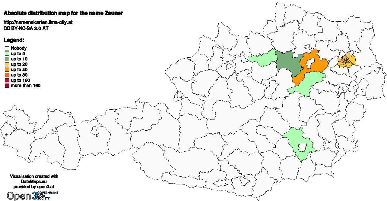 Absolute Distribution maps for surname Zeuner